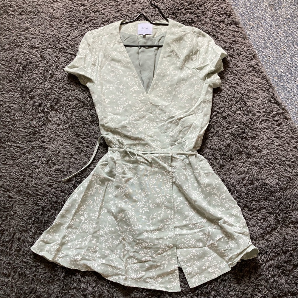 J.O.A. Mint Green Floral Wrap Dress